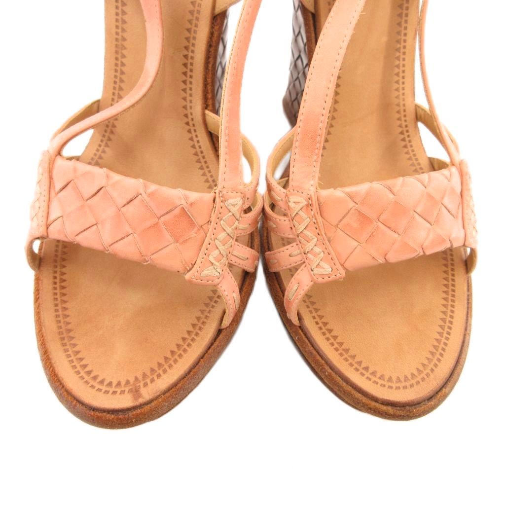 Bottega Veneta Sandals Wedge Sole Braided Leather Mesh 37 Pink — view 7