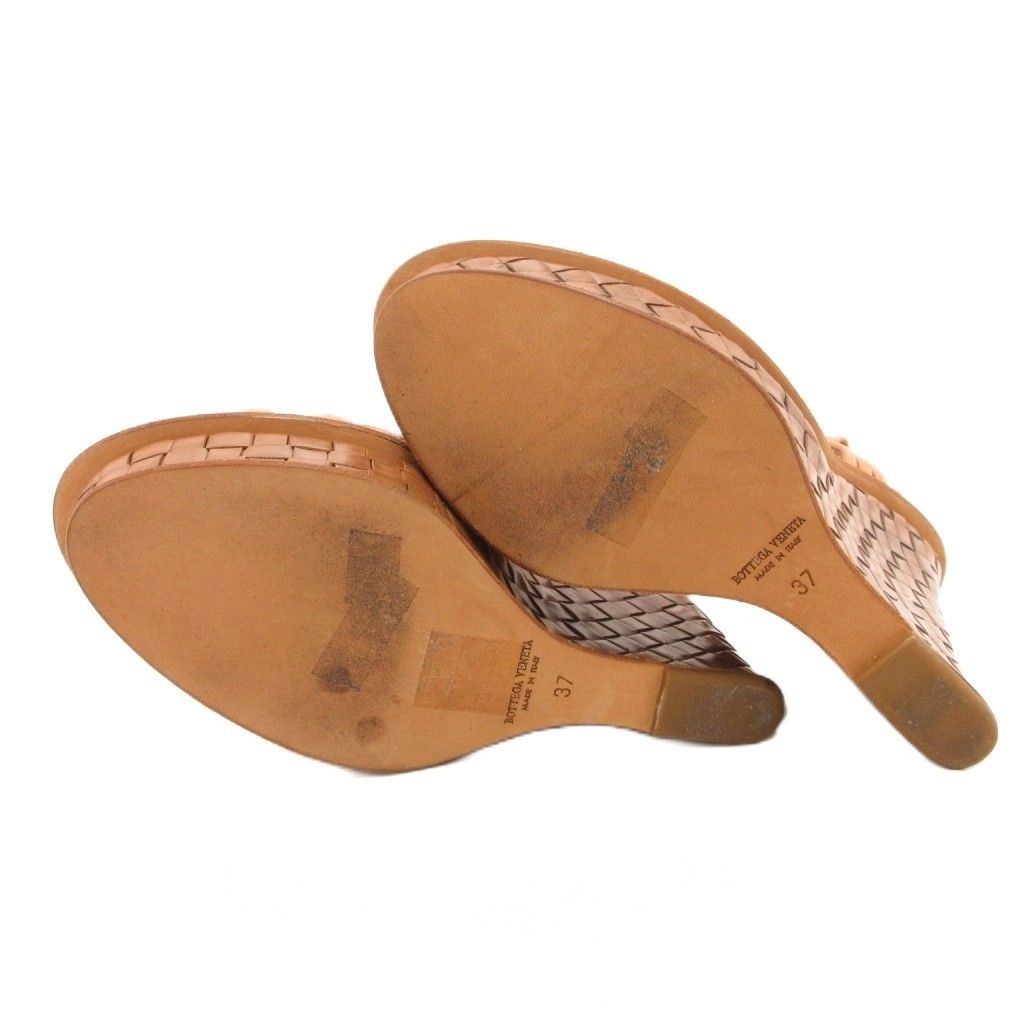 Bottega Veneta Sandals Wedge Sole Braided Leather Mesh 37 Pink — view 5