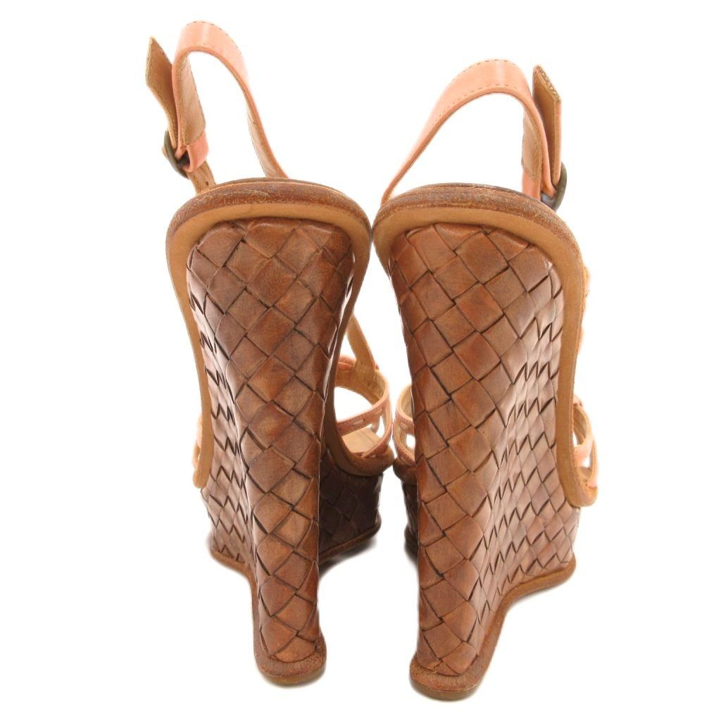 Bottega Veneta Sandals Wedge Sole Braided Leather Mesh 37 Pink — view 4
