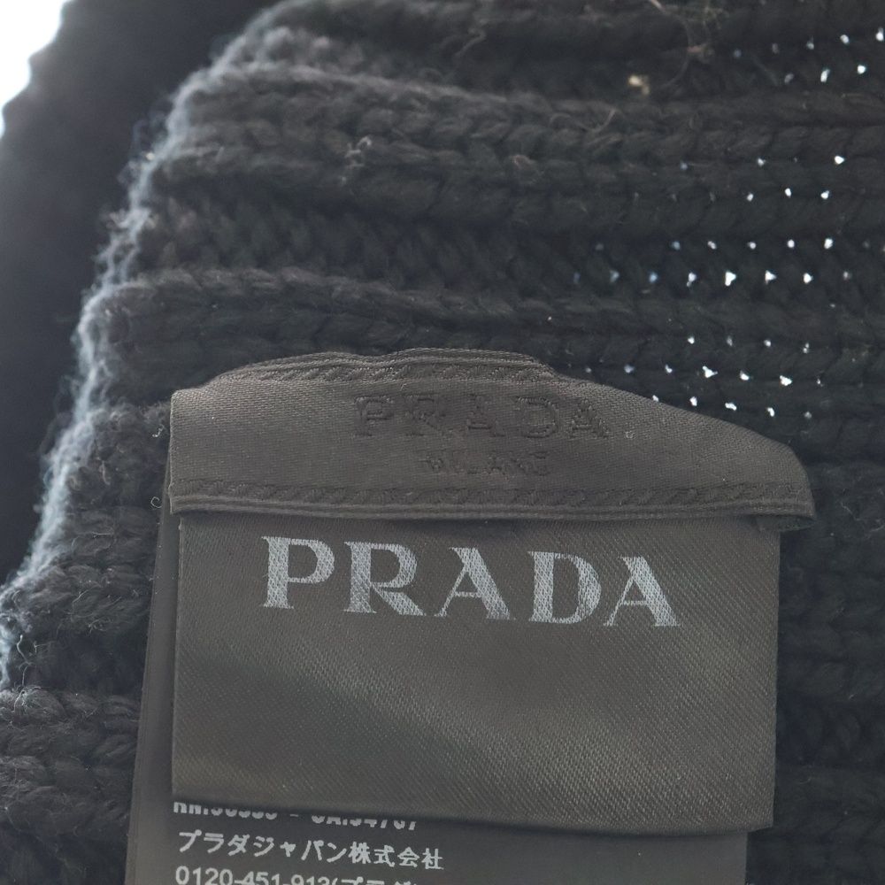 Prada Rubber Logo Beanie Knit Hat Black — view 7