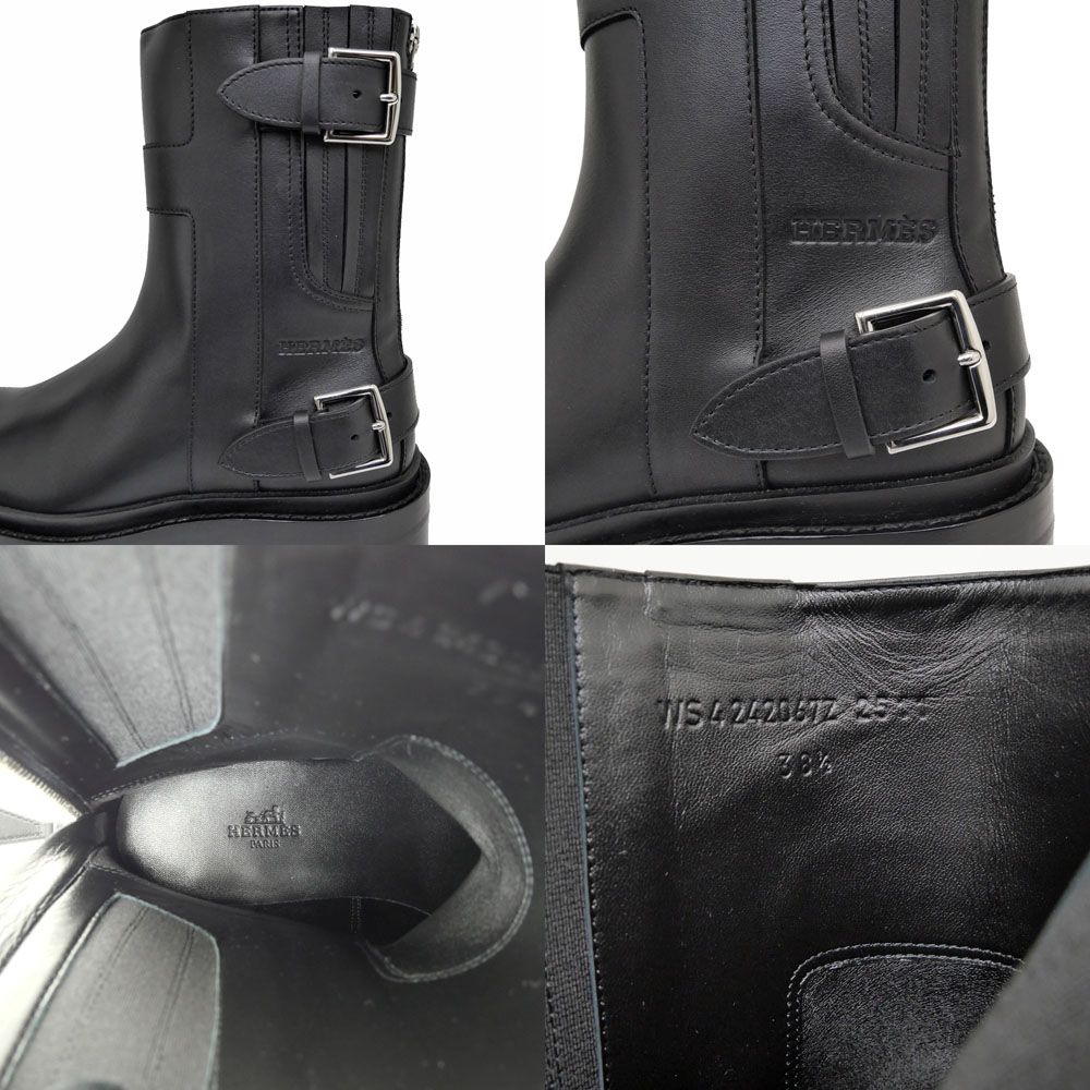 Hermes Short Boots Jamie 38.5 Black Noir Leather — view 8