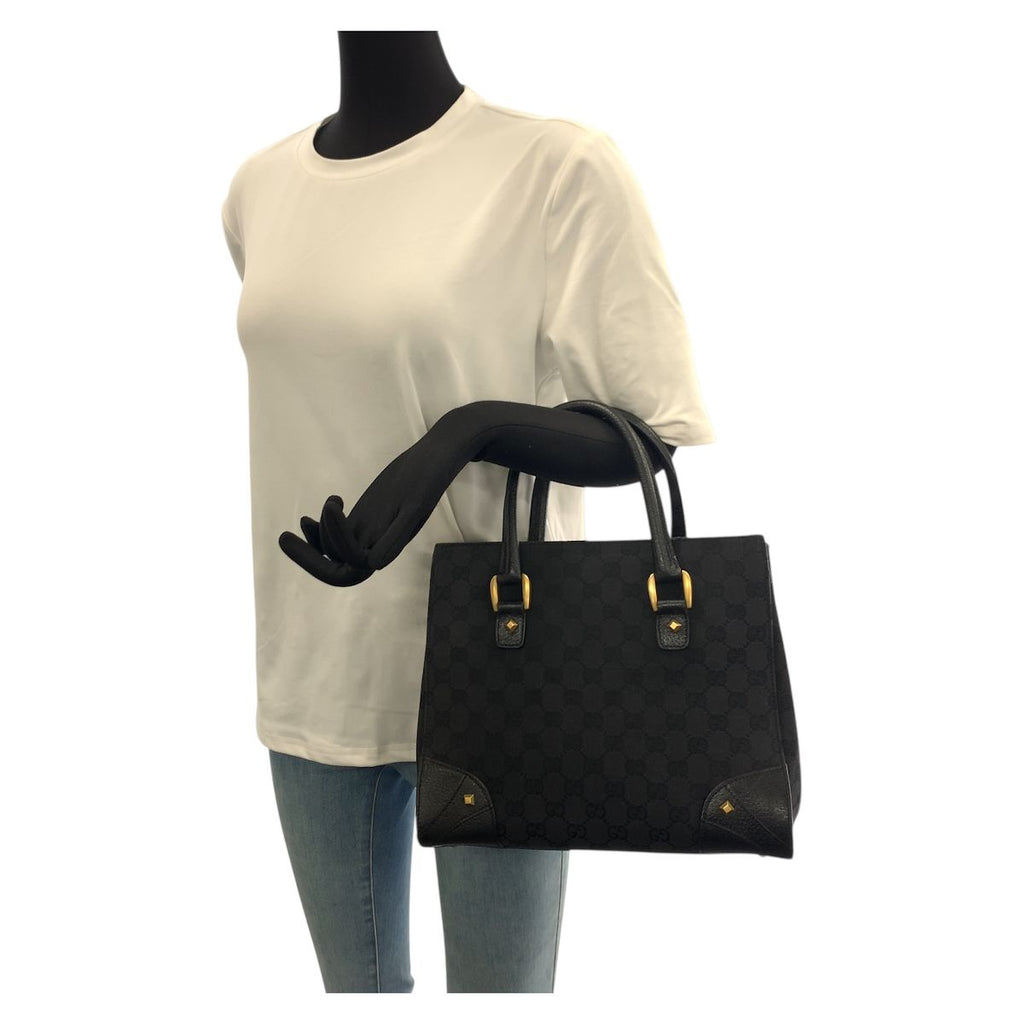 Gucci Black GG Canvas Leather Tote Handbag — view 6