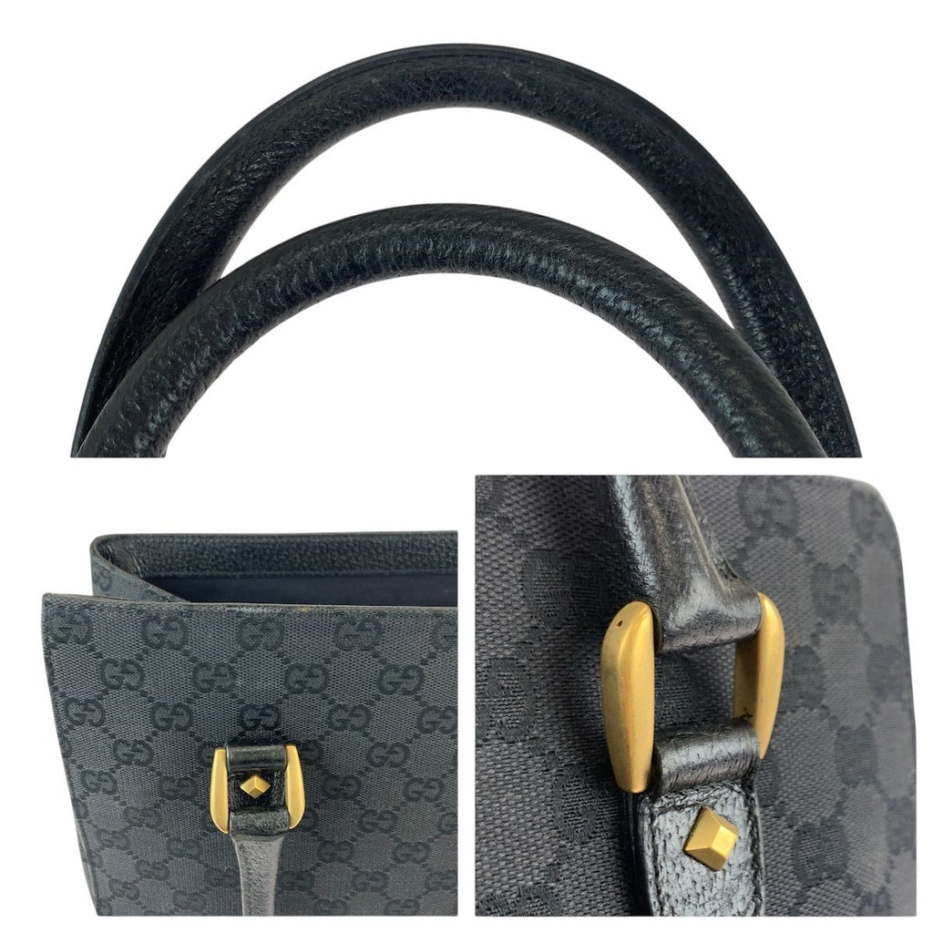 Gucci Black GG Canvas Leather Tote Handbag — view 5