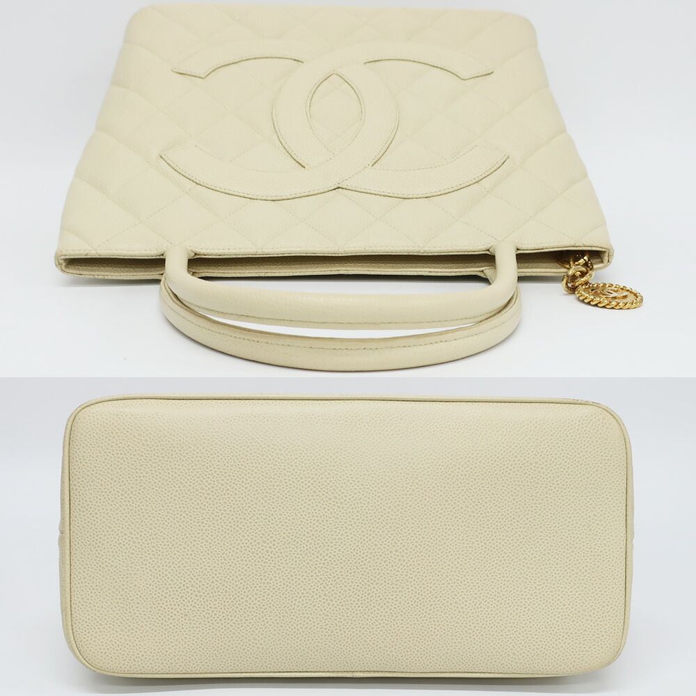 Chanel Medallion Tote Ivory Caviar Leather Handbag — view 3