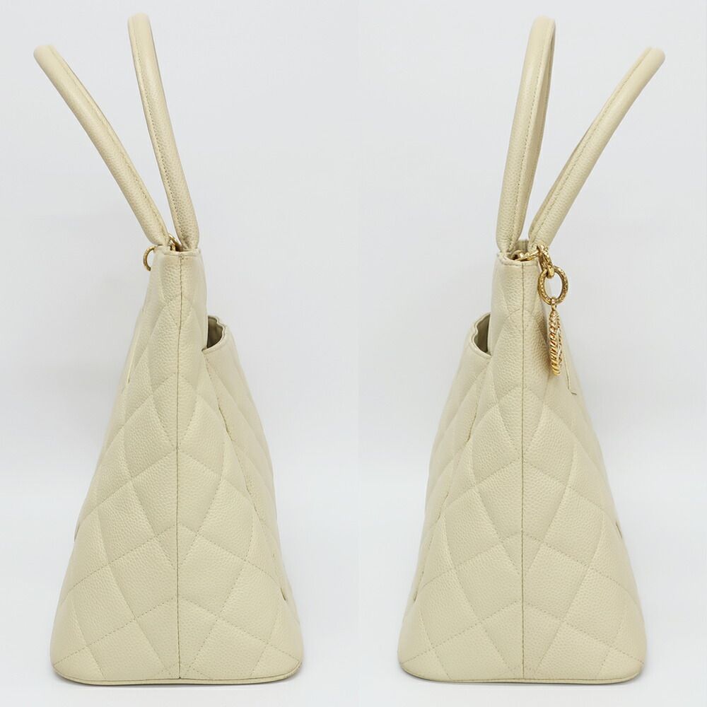 Chanel Medallion Tote Ivory Caviar Leather Handbag — view 4
