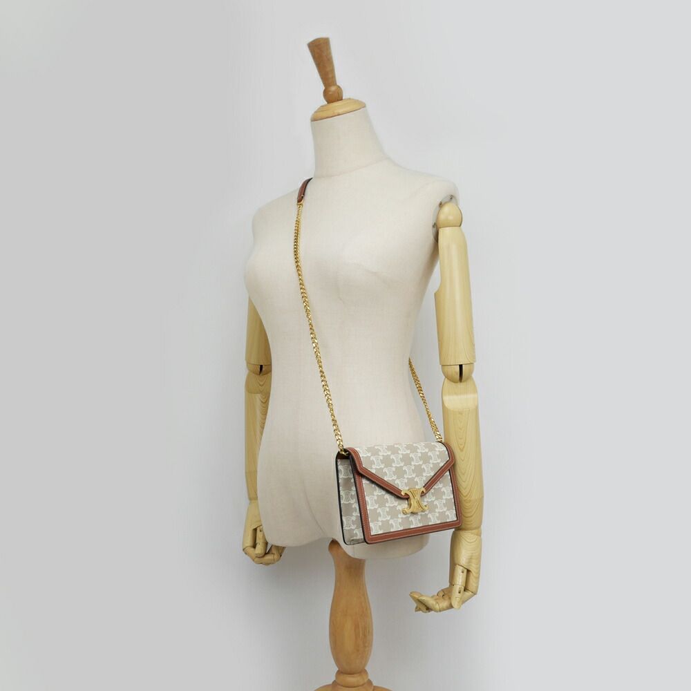 Celine Mago Chain Wallet Triomphe Canvas Beige Clutch — view 9