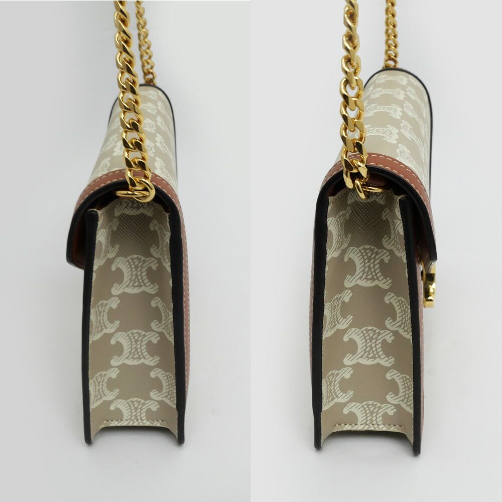 Celine Mago Chain Wallet Triomphe Canvas Beige Clutch — view 2