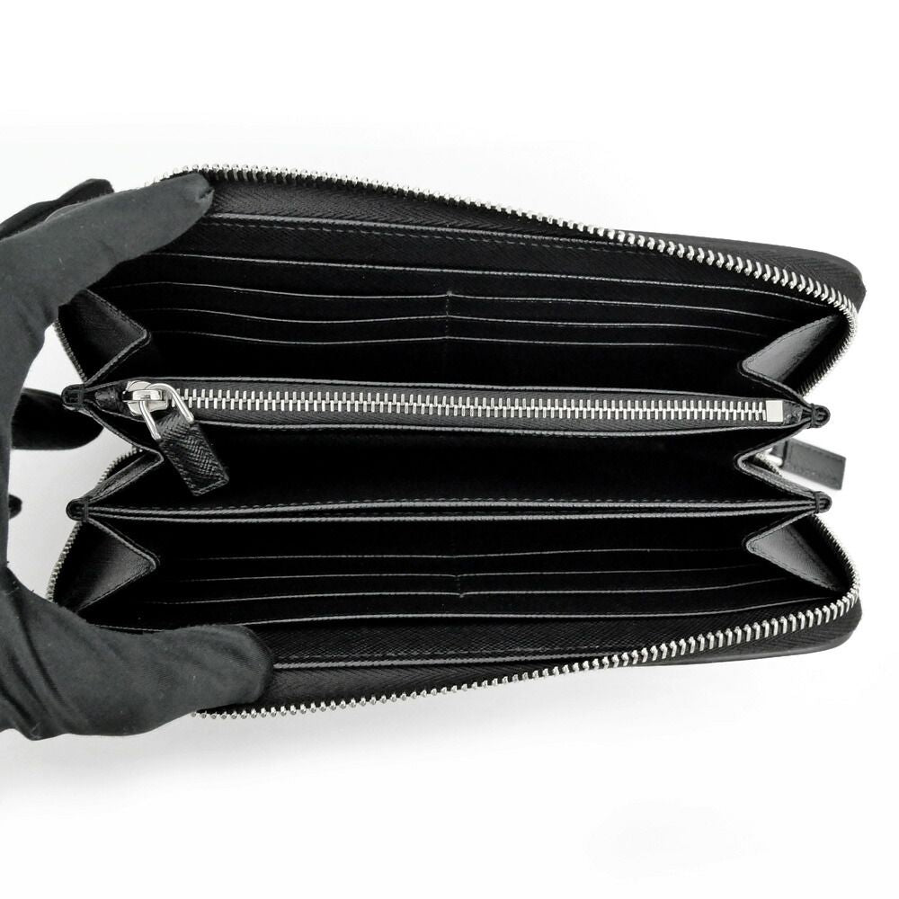 Prada Zip Around Wallet Black Silver Saffiano — view 5