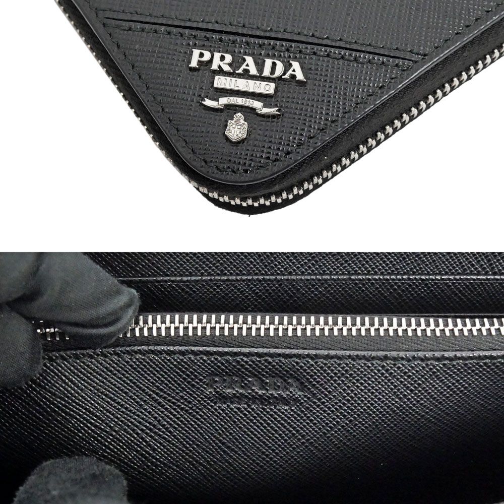 Prada Zip Around Wallet Black Silver Saffiano — view 8