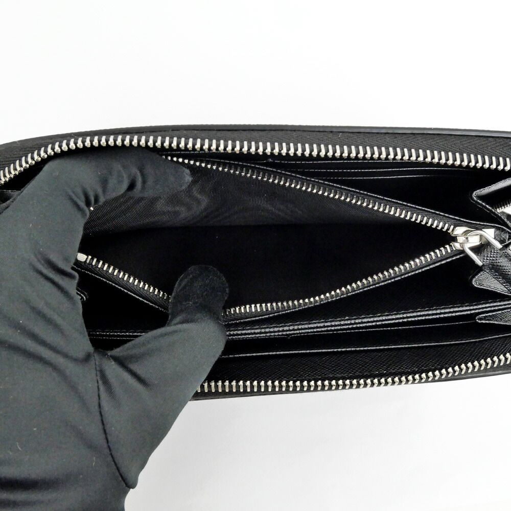 Prada Zip Around Wallet Black Silver Saffiano — view 6