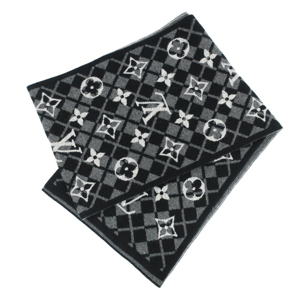 Louis Vuitton Echarpe Monogram Mountain Muffler Black Gray Scarf — view 2