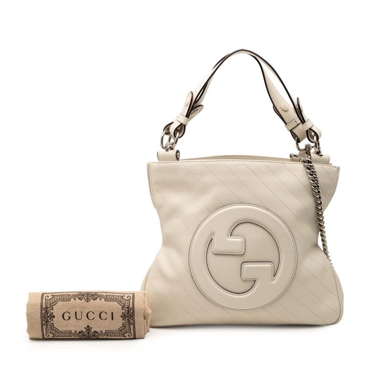 Gucci Blondie Small Tote Chain Shoulder Bag 2-Way Off White Leather — view 8