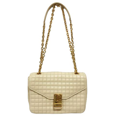 Celine C Medium Chain Shoulder Bag 2-Way Quilted Calfskin Beige — view 3