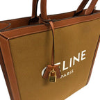 Celine Vertical Cabas Canvas & Calfskin Ochre Tan Brown Tote — view 7