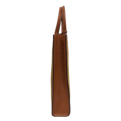 Celine Vertical Cabas Canvas & Calfskin Ochre Tan Brown Tote — view 4