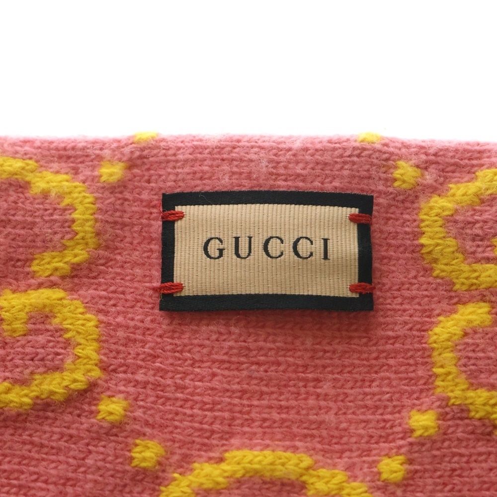 Gucci GG Wool Jacquard Scarf Logo Muffler Pink — view 4