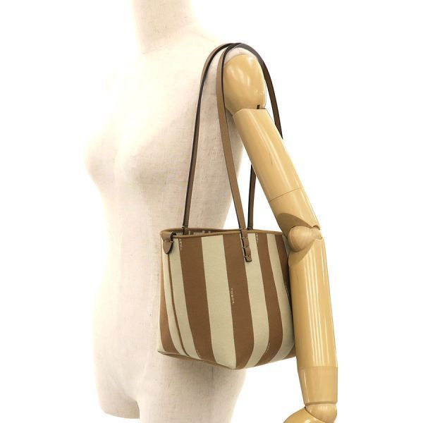Fendi Roll Small Reversible Tote Pecan Stripe & FF — view 9