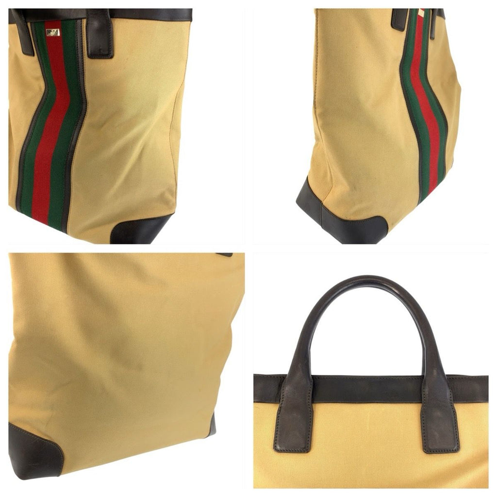Gucci Sherry Line Beige Brown Canvas Leather 002 Tote Handbag — view 5