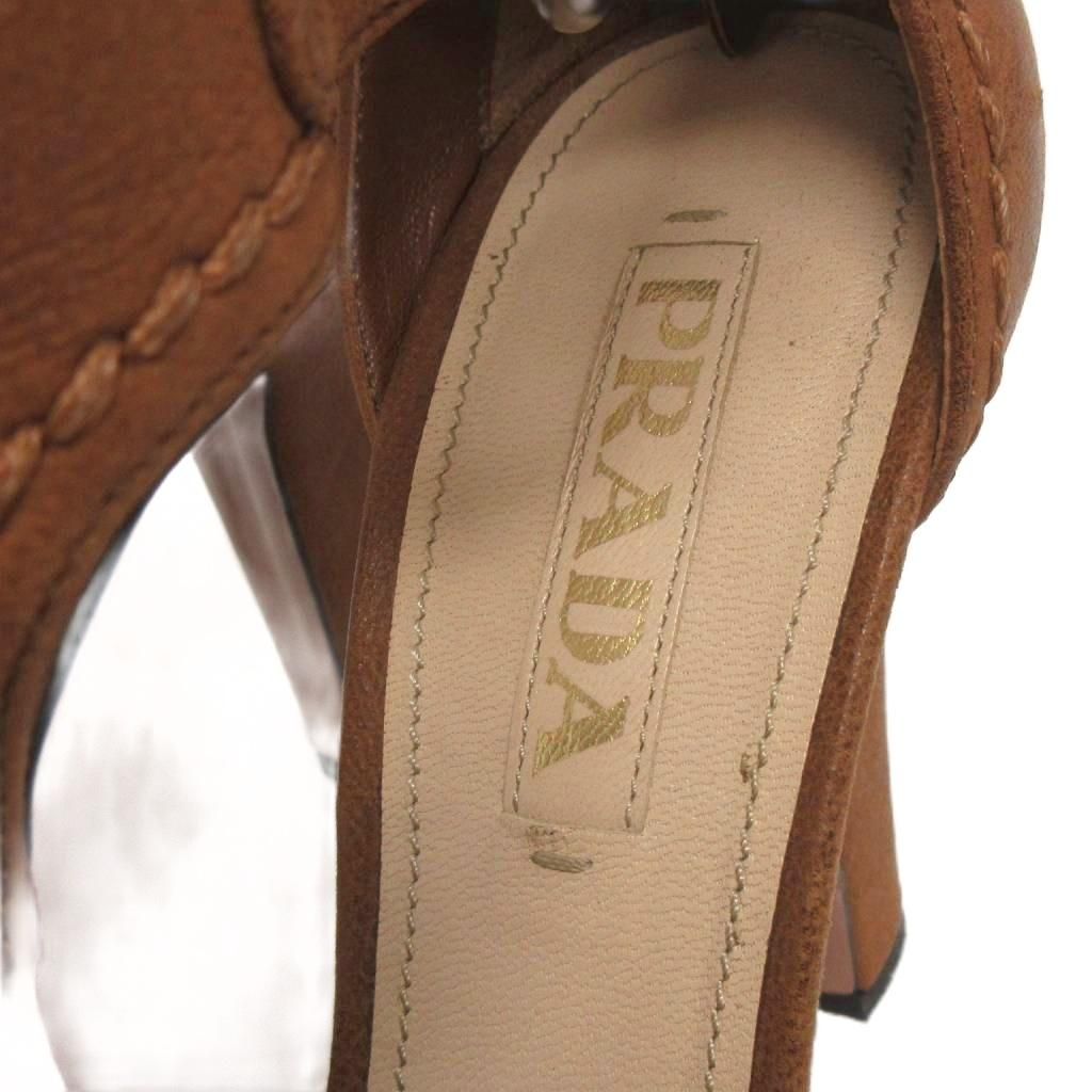 Prada Open Heel Sandals Leather Brown 37 — view 5