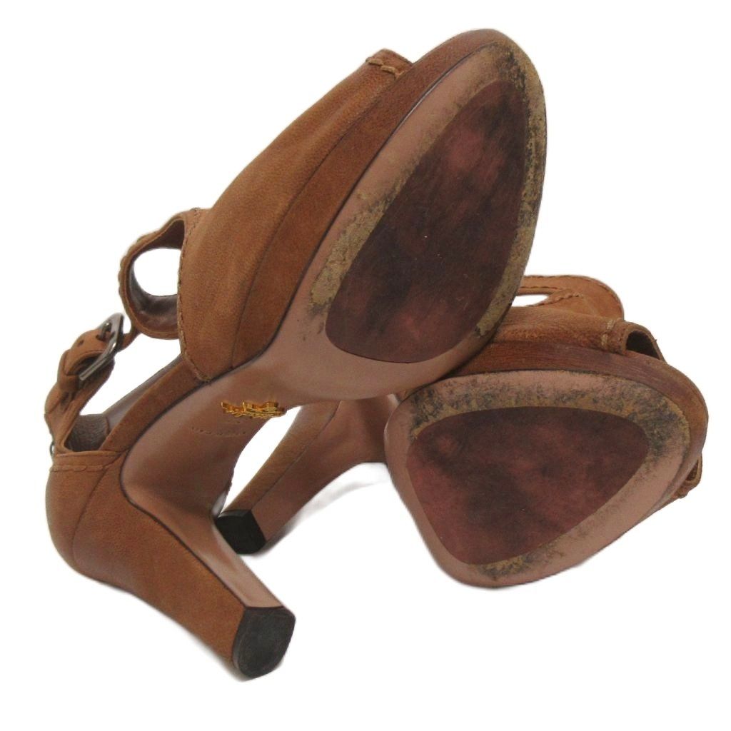 Prada Open Heel Sandals Leather Brown 37 — view 4