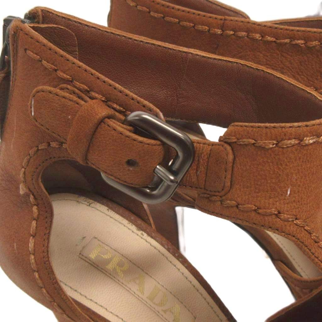 Prada Open Heel Sandals Leather Brown 37 — view 9