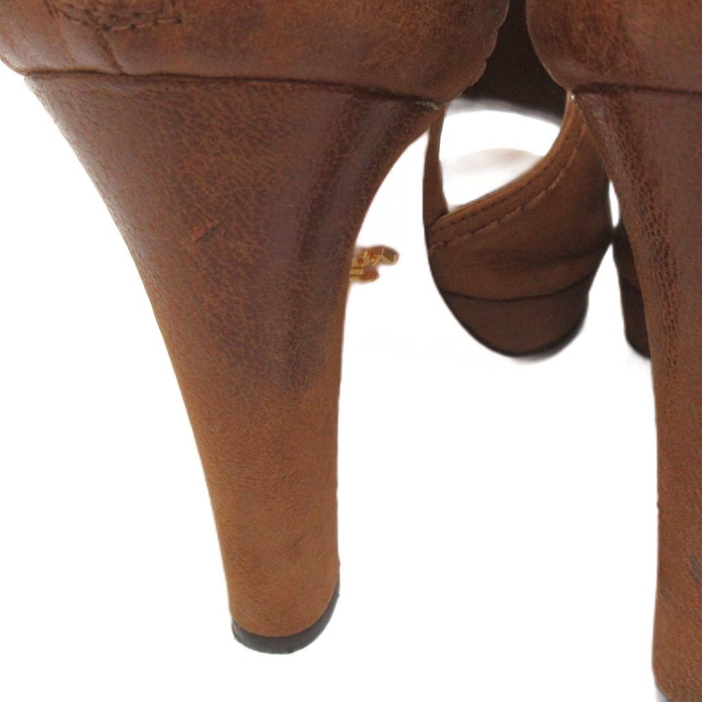 Prada Open Heel Sandals Leather Brown 37 — view 8
