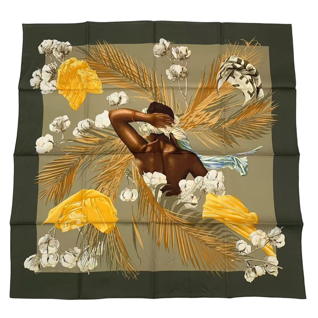 Hermes Scarf Carre 90 Silk Turbans Des Reines Princess Turban Flower Leaves — view 2