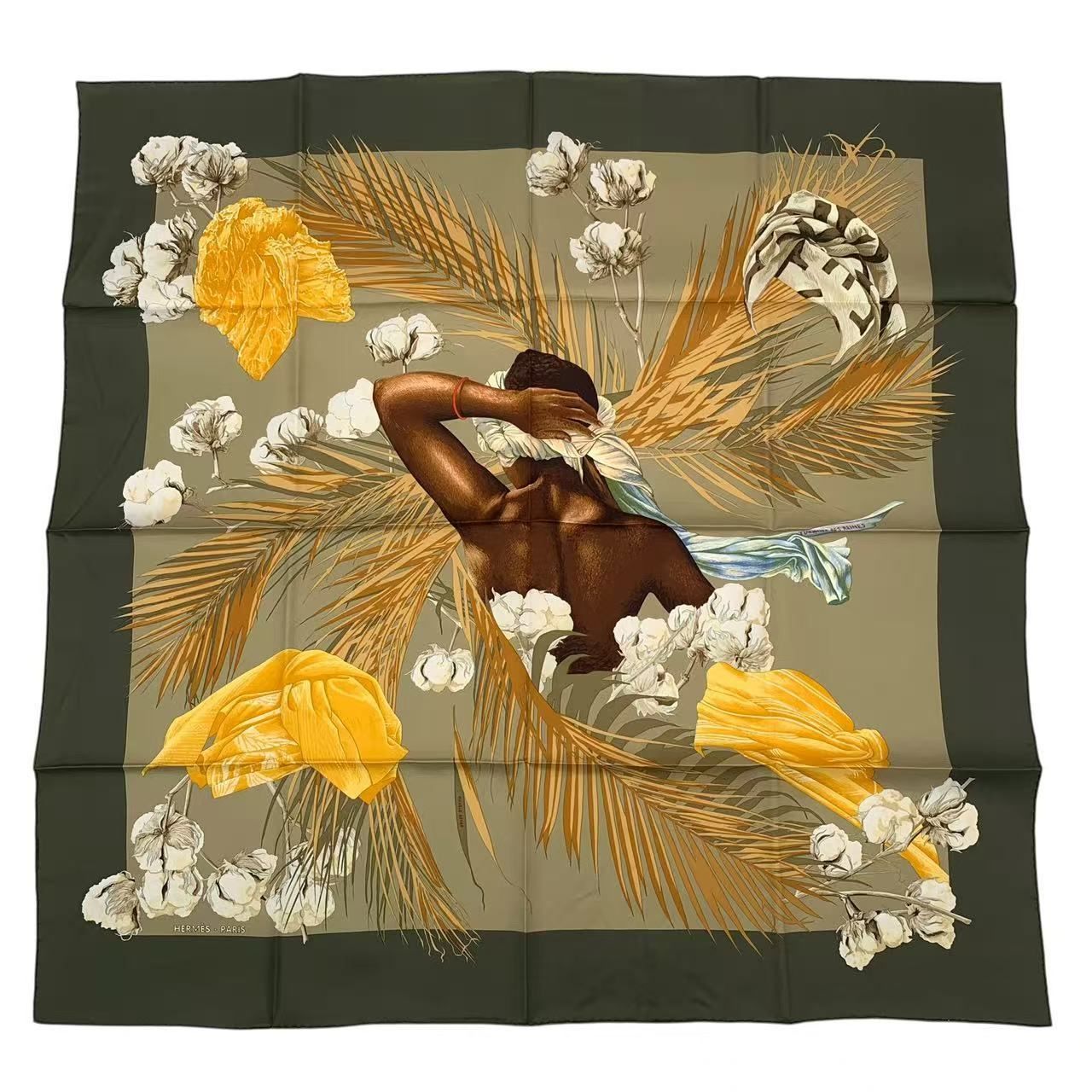 Hermes Scarf Carre 90 Silk Turbans Des Reines Princess Turban Flower Leaves — view 2