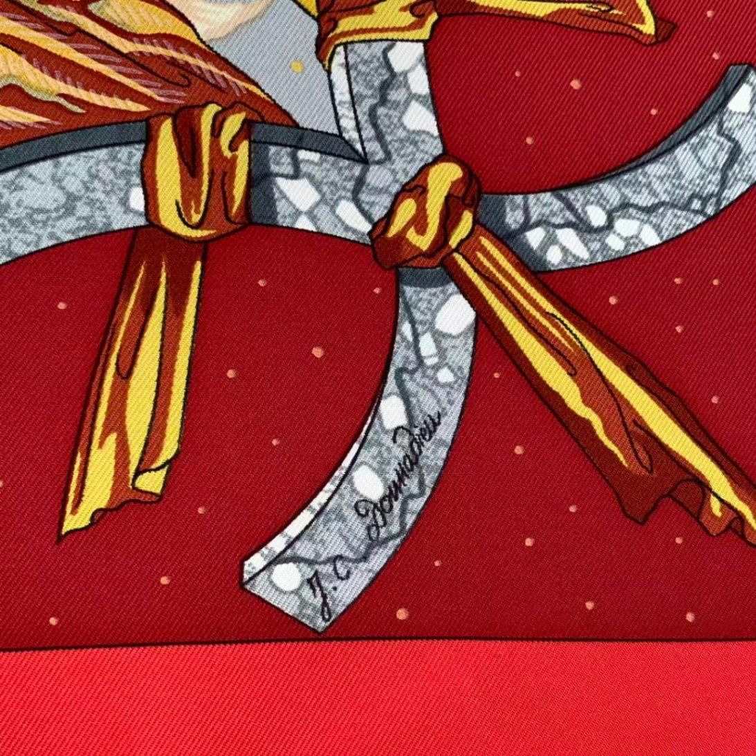 Hermes Carre 90 Scarf Silk Cavaliers Des Nuages Cloud Knight Red Box — view 8