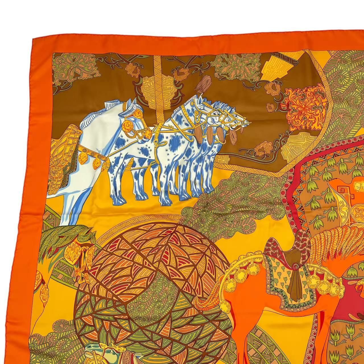 Hermes Carre 90 Art Des Steppes Step Scarf Silk Orange — view 2