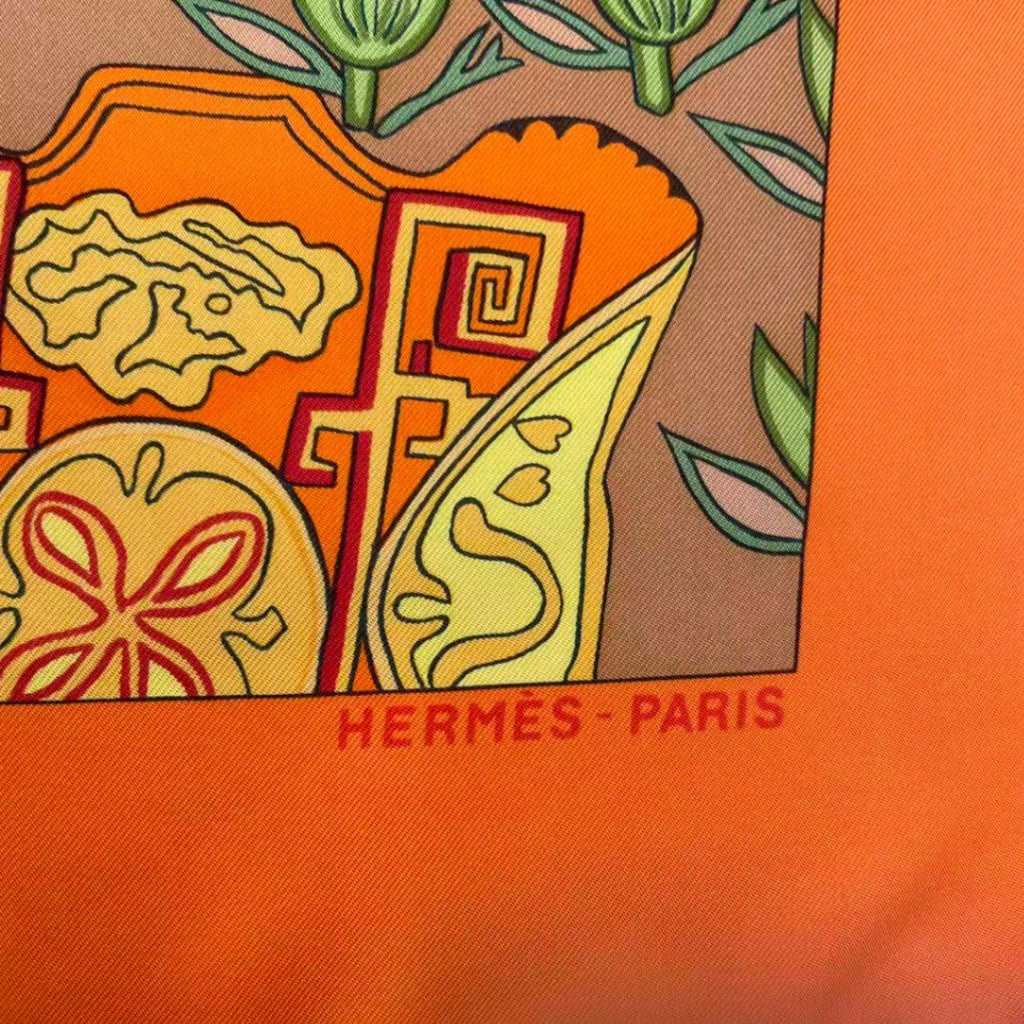 Hermes Carre 90 Art Des Steppes Step Scarf Silk Orange — view 6