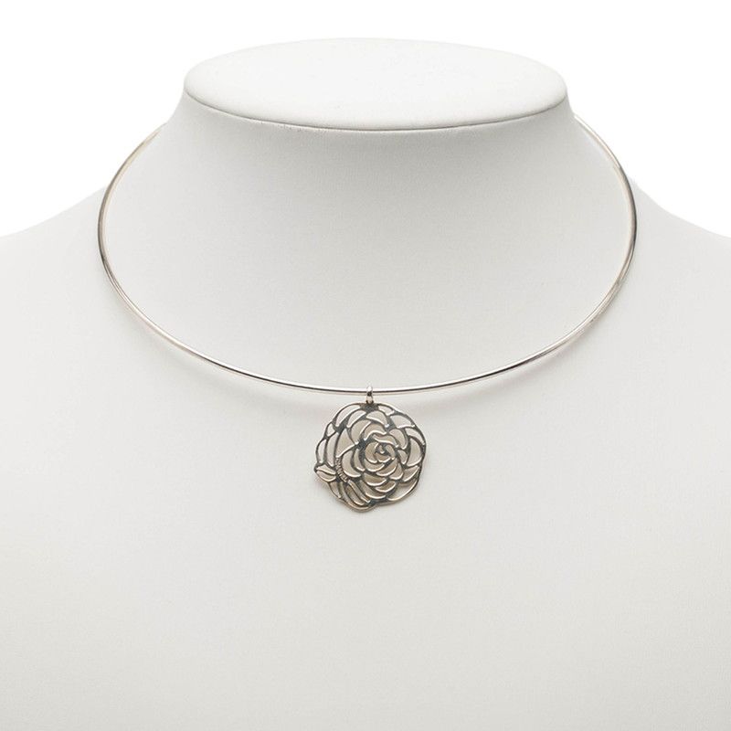 Chanel Camellia Necklace Choker Silver Metal — view 6