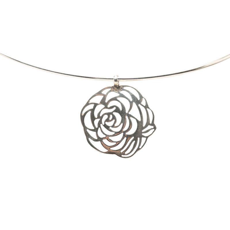 Chanel Camellia Necklace Choker Silver Metal — view 2