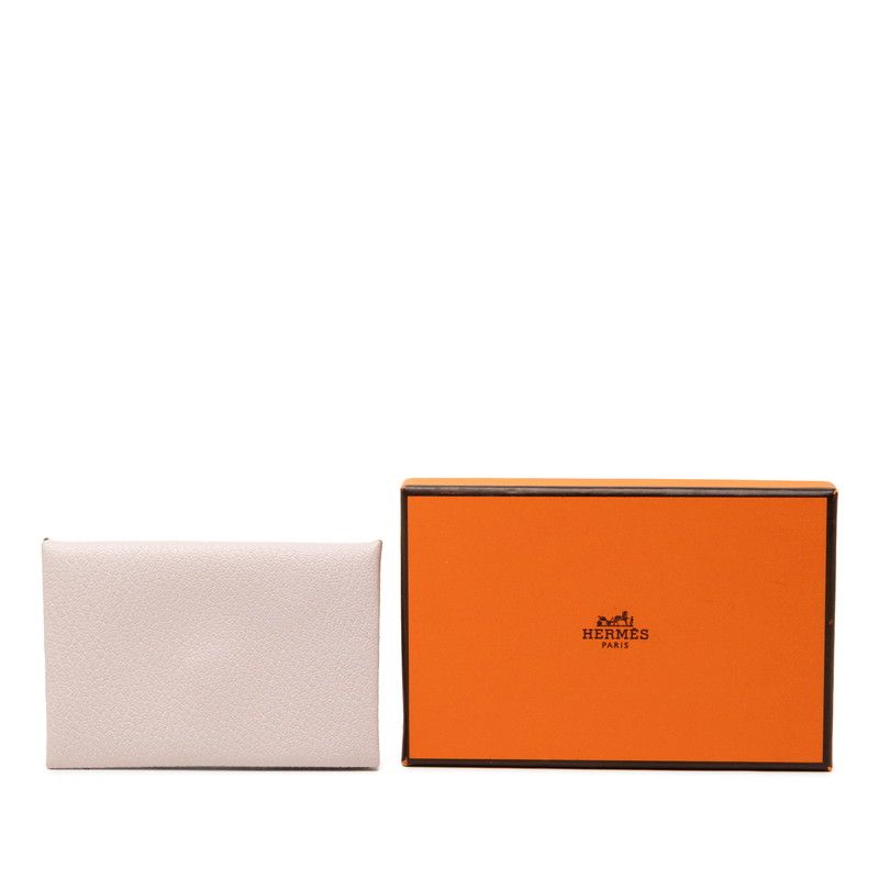 Hermes Calvi Card Case Business Holder Mauvepere Pink Chevre Misole — view 8