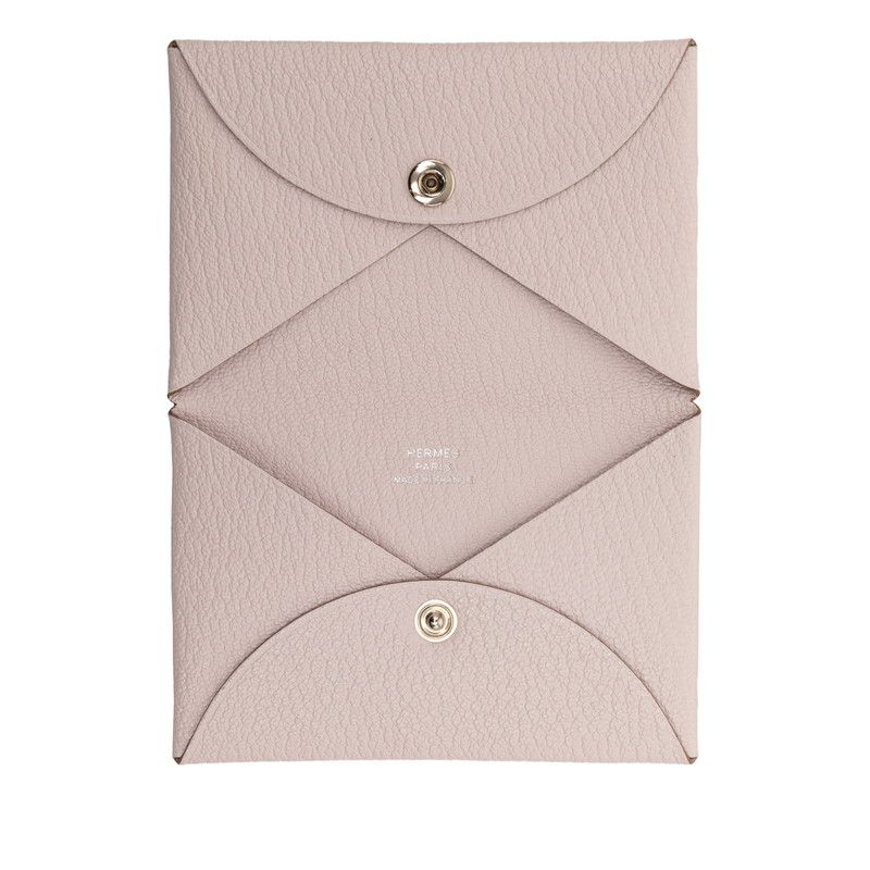 Hermes Calvi Card Case Business Holder Mauvepere Pink Chevre Misole — view 4