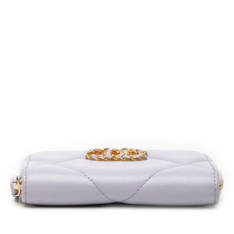 Chanel CC Logo Quilted 19 Card Case Zip Around Purple — view 3