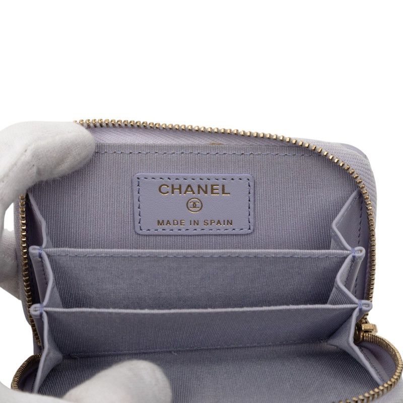 Chanel CC Logo Quilted 19 Card Case Zip Around Purple — view 5