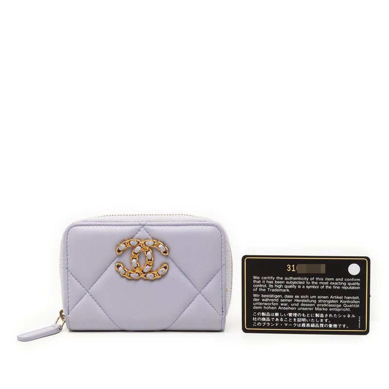 Chanel CC Logo Quilted 19 Card Case Zip Around Purple — view 7