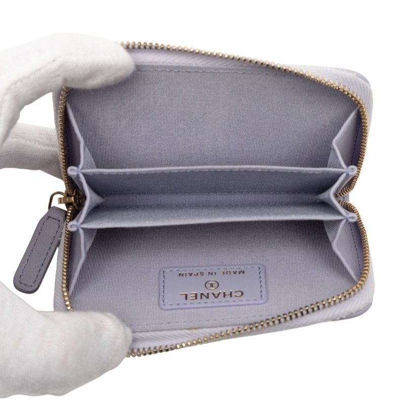 Chanel CC Logo Quilted 19 Card Case Zip Around Purple — view 4