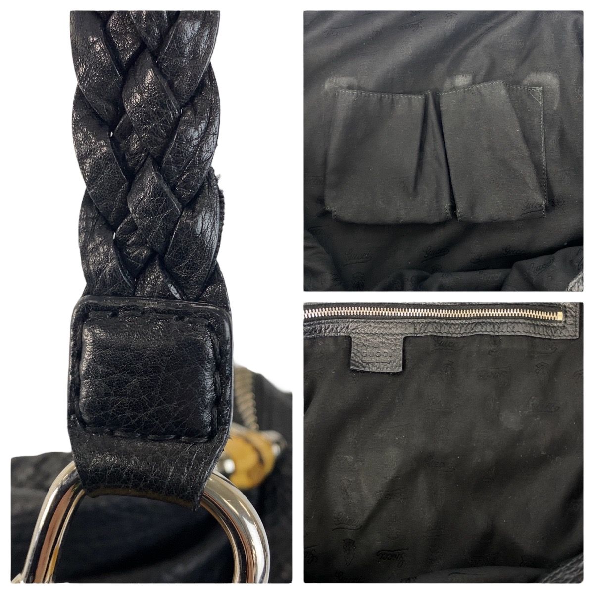Gucci Bamboo Black Silver Leather Tote Shoulder Bag — view 5