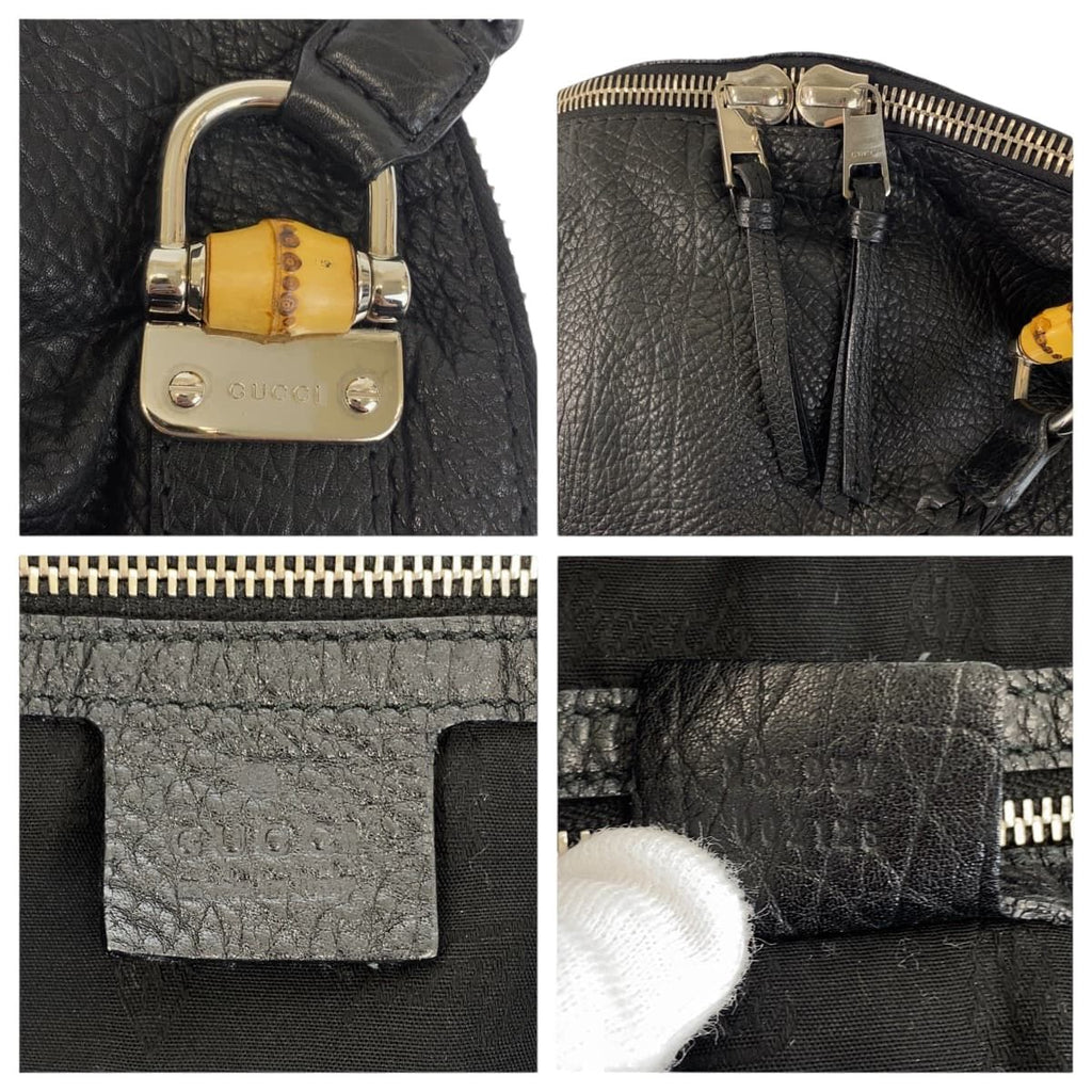 Gucci Bamboo Black Silver Leather Tote Shoulder Bag — view 4