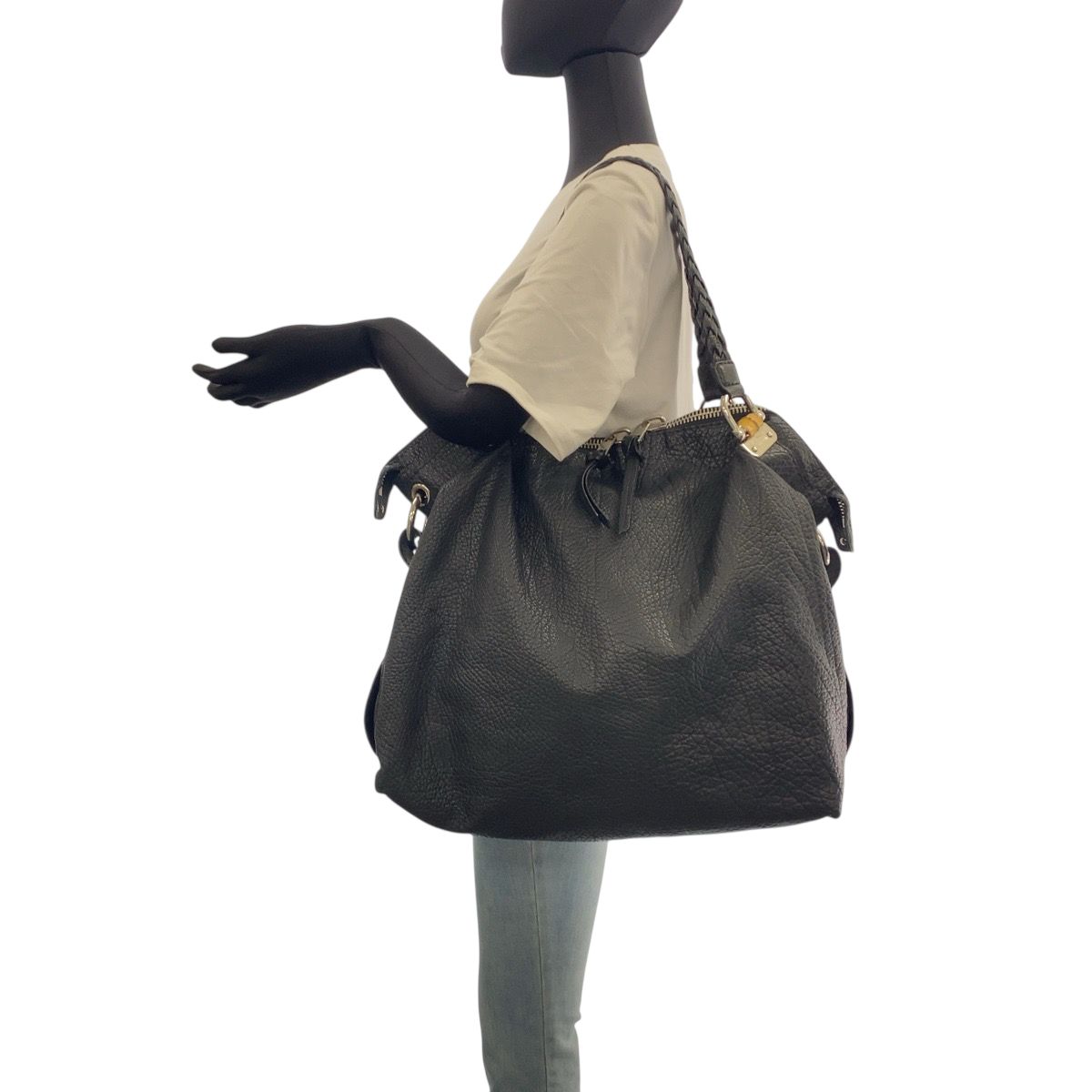 Gucci Bamboo Black Silver Leather Tote Shoulder Bag — view 6