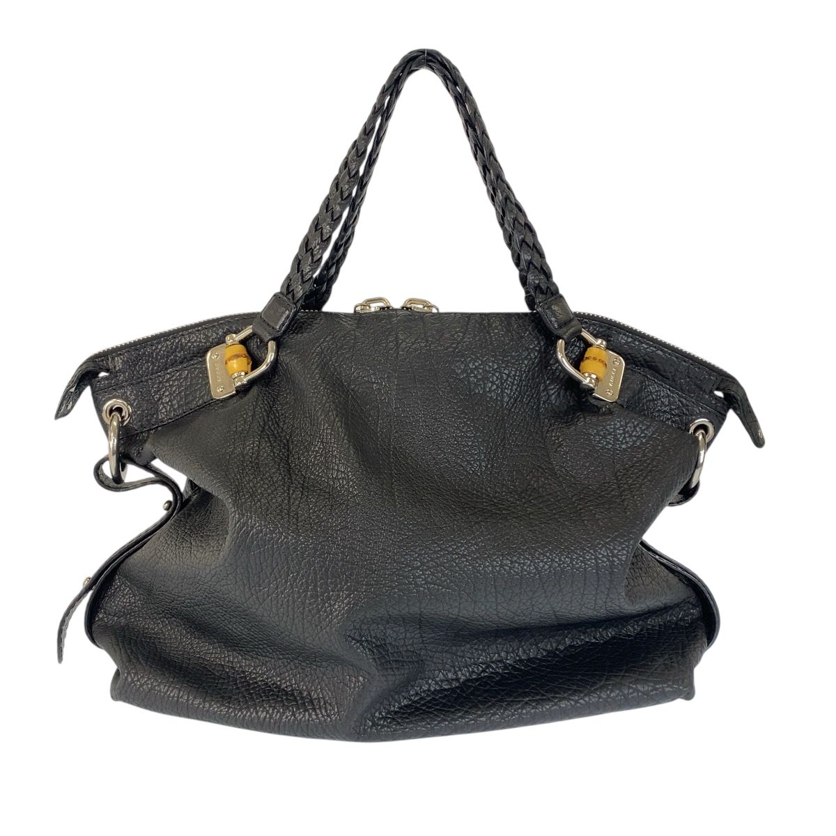 Gucci Bamboo Black Silver Leather Tote Shoulder Bag — view 2