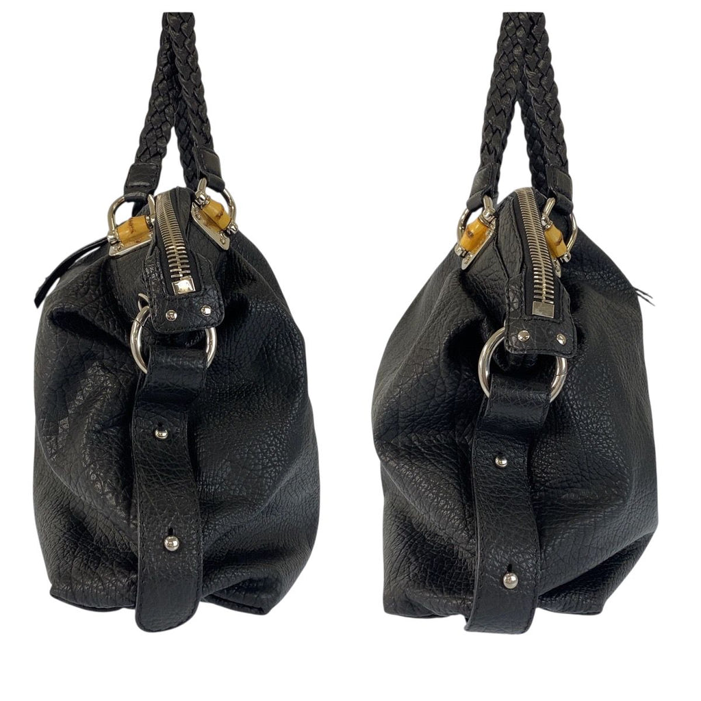 Gucci Bamboo Black Silver Leather Tote Shoulder Bag — view 7