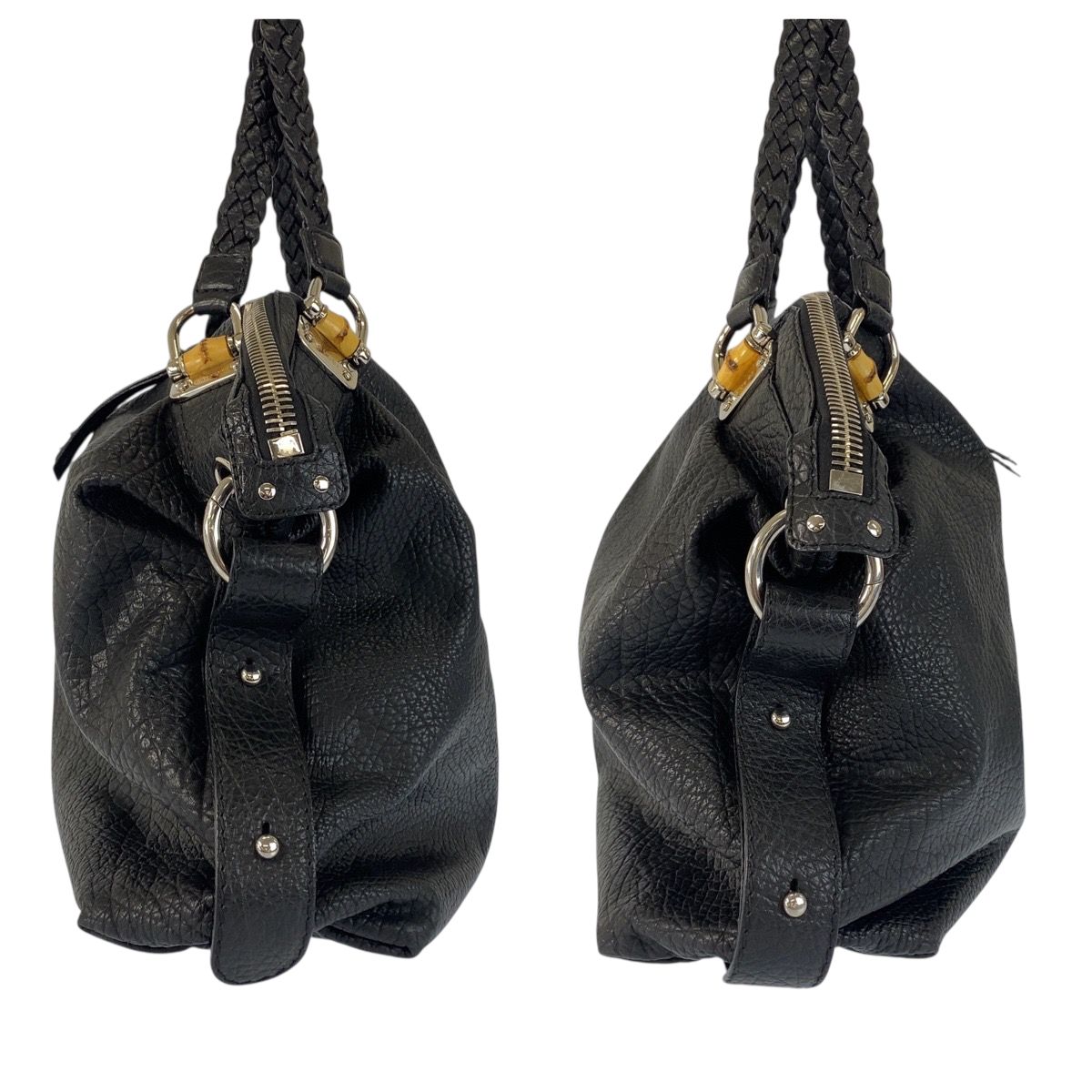 Gucci Bamboo Black Silver Leather Tote Shoulder Bag — view 7