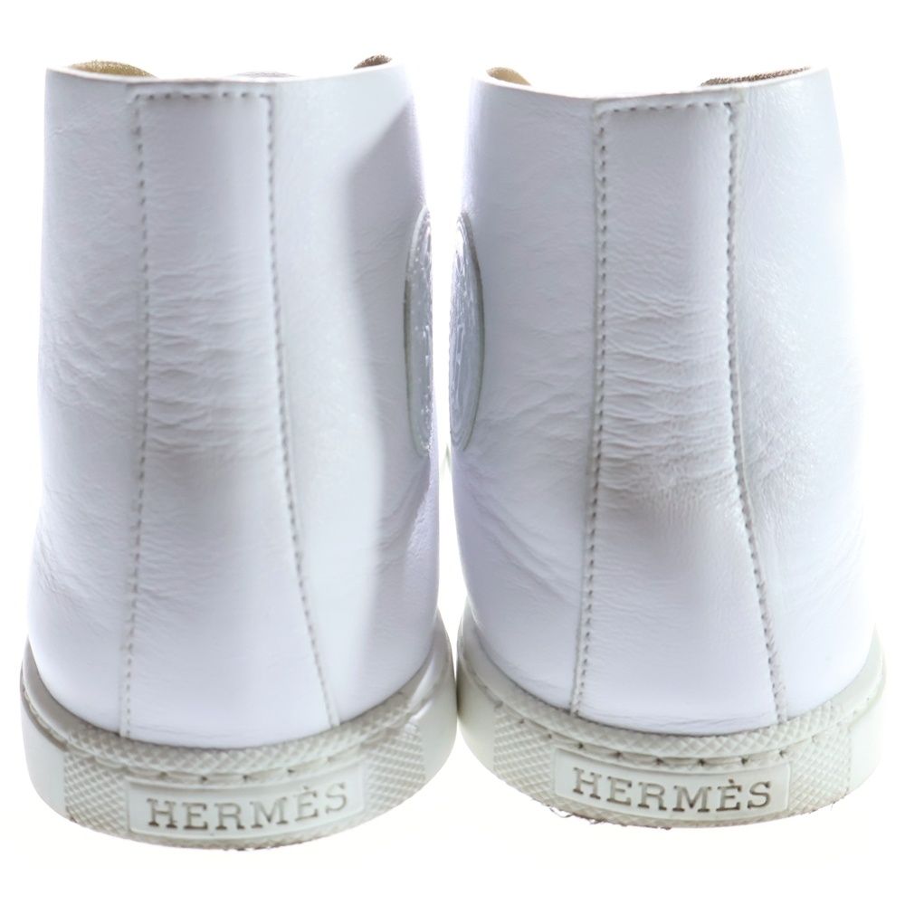 Hermes Logo Patch Leather High Cut Sneakers White — view 3