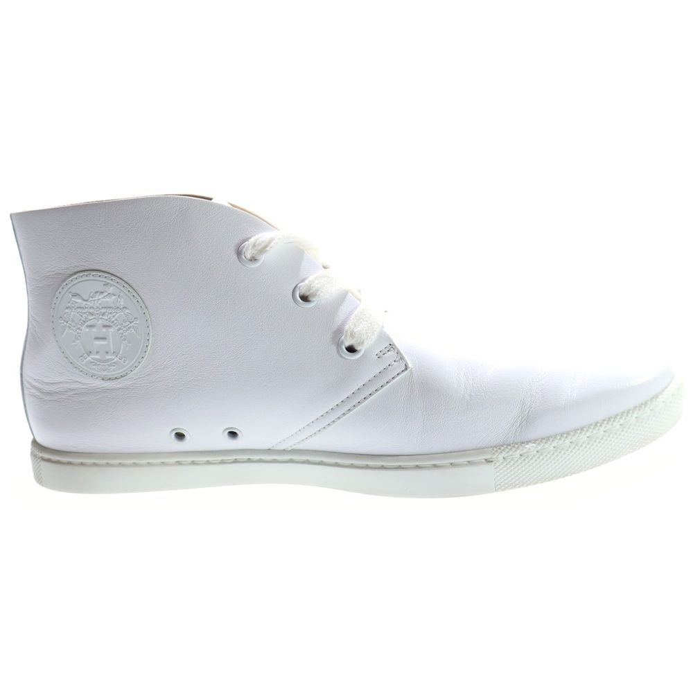 Hermes Logo Patch Leather High Cut Sneakers White — view 6
