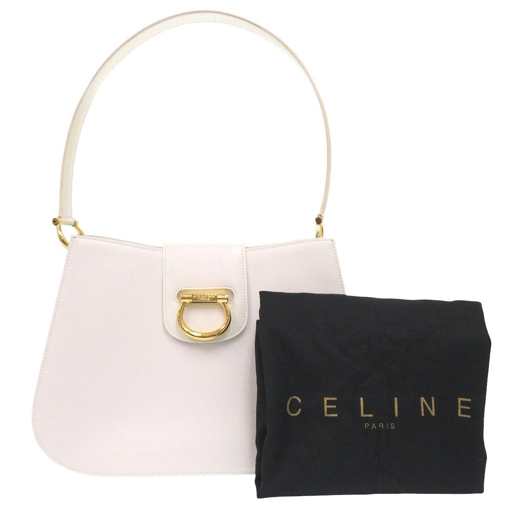 Celine 1 Vintage Gold Leather White One Shoulder Bag — view 2
