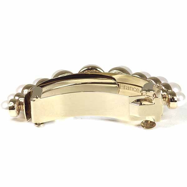 Chanel Pony Barrette Hair CC Logo Rhinestone Faux Pearl Gold — view 2