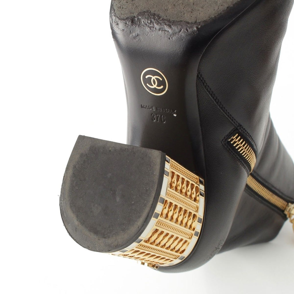 Chanel Leather CC Logo Ankle Boots Shoes Black 37 — view 7